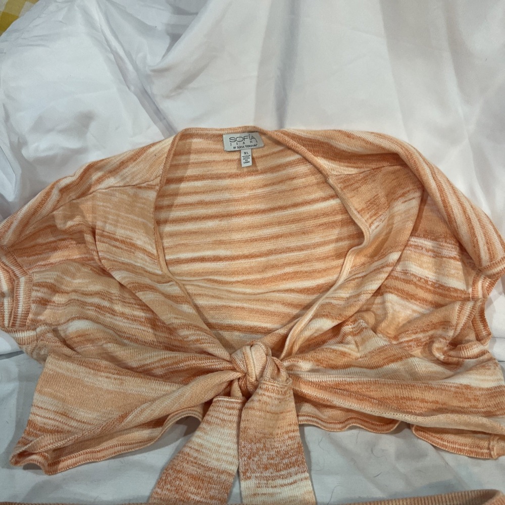 NEW Sofia Vergara Shorts Stripped Orange shorts large& tie shirt xl, tropical 10